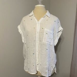 Rails Whitney White Button-Down Shirt with Colorful Embroidery
